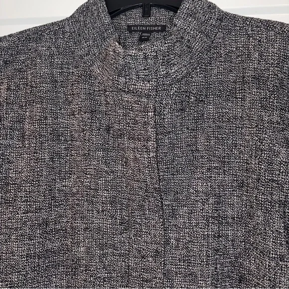 Eileen Fisher Black White Organic Cotton Tweed Stand Collar Jacket medium - Picture 3 of 8